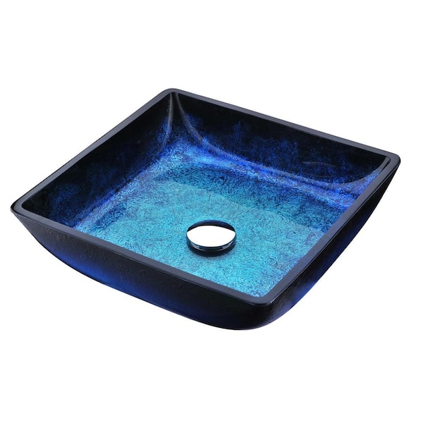 ANZZI Viace Series Square Deco-Glass 15 in W Vessel Sink in Blazing Blue