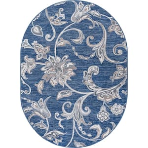 Madison Floral Navy 5 ft. x 8ft. Oval Indoor Area Rug