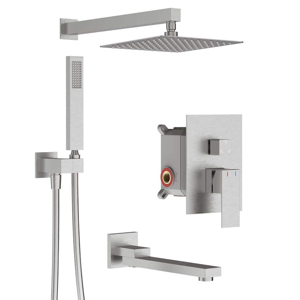 Squa Single-Handle Spray Rain Shower Square High Pressure Shower Faucet w/Tub Spout in Brushed Nickel (Valve Included) price history on PriceWatchPro