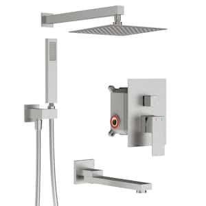 Squa Single-Handle Spray Rain Shower Square High Pressure Shower Faucet w/Tub Spout in Brushed Nickel (Valve Included)