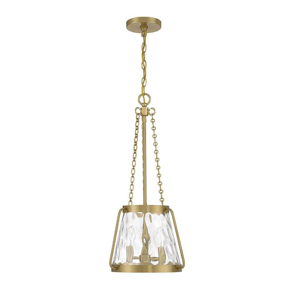 Crawford Warm Brass 3-Light Pendant with Clear Water Glass Shade