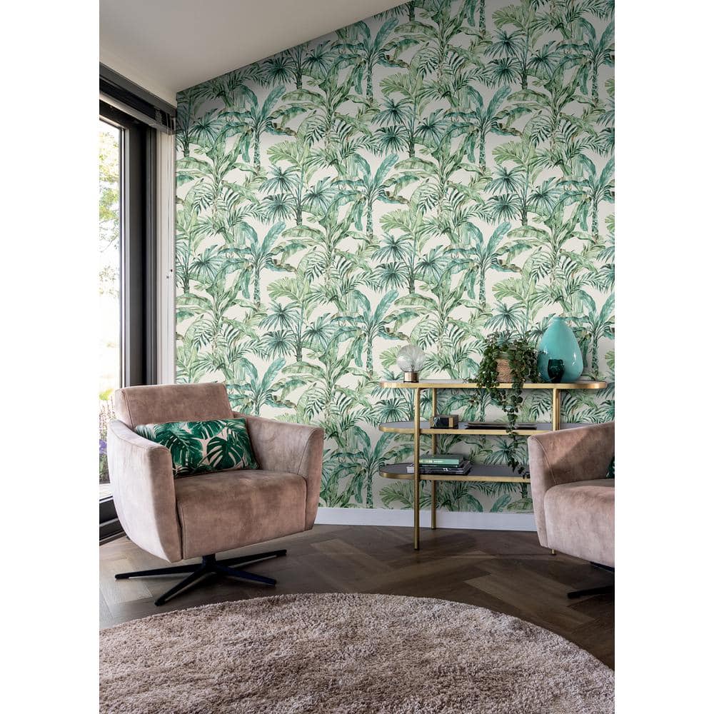 Calle Tropical Green and White Non-Pasted Wallpaper