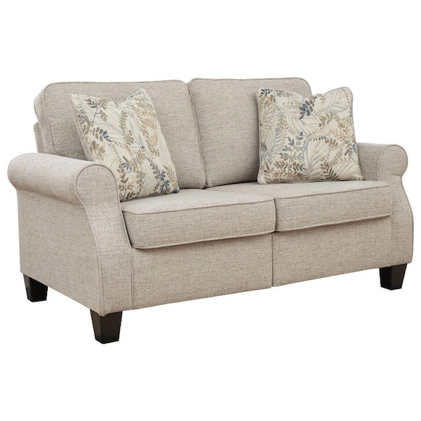 Benjara 59 in. Beige Solid Fabric 2-Seater Loveseat with Rolled Arms and Tapered Feet, Beige