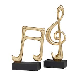 Gold Resin Musical Notes Sculpture with Black Base (Set of 2)