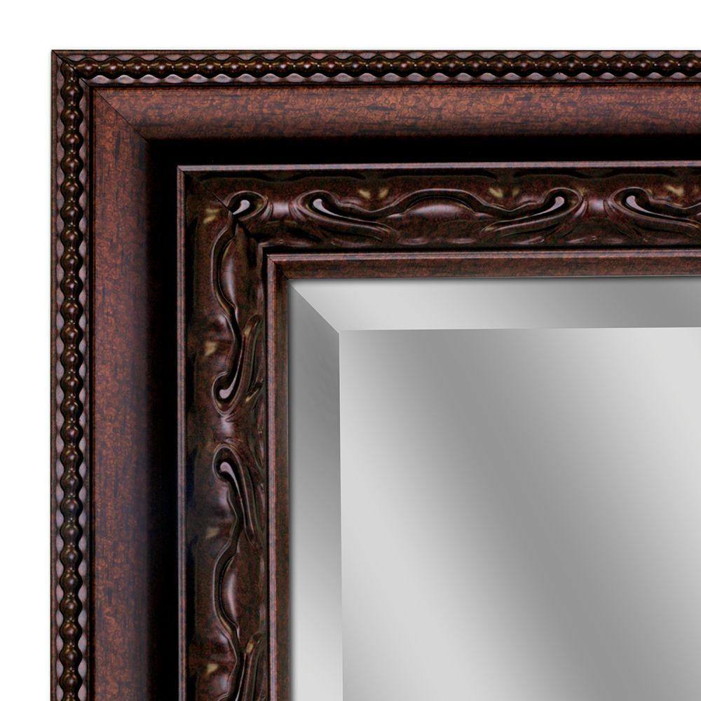 Bronze Rectangular Beveled Wall Mirror with Embossed Frame