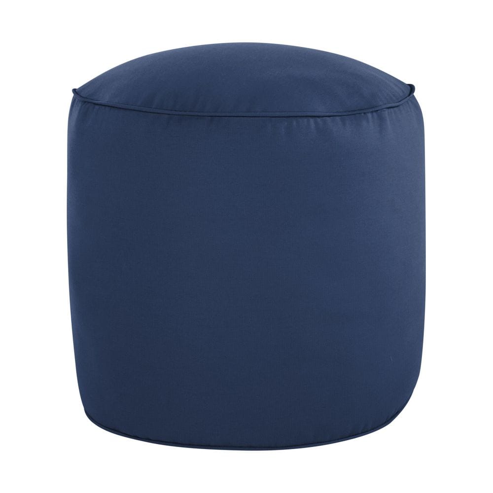 SORRA HOME Sunbrella Canvas Navy Round Outdoor Bean Pouf 20 in. x 20 in