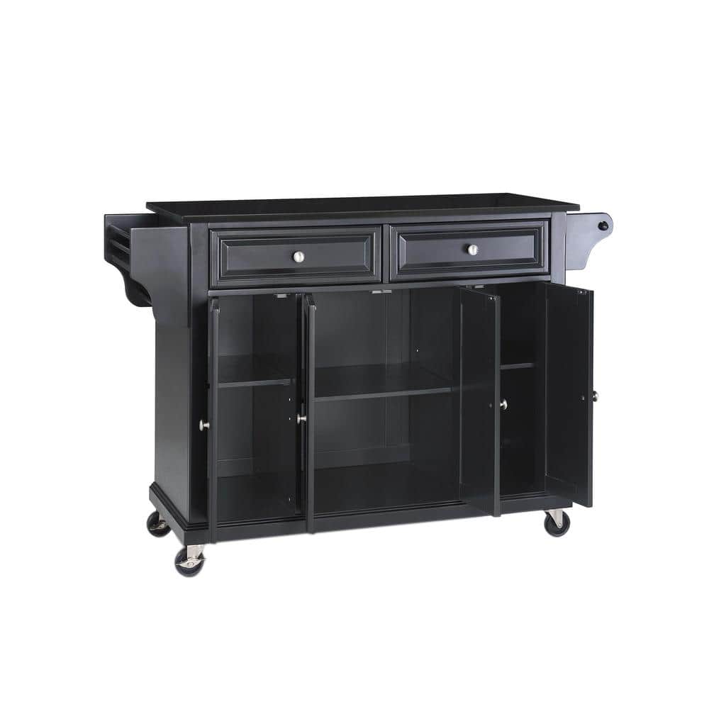 Black Granite Top Kitchen Cart with Storage and Spice Rack