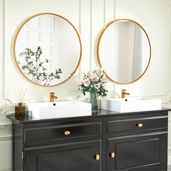 24 in. W x 24 in. H Round Aluminum Alloy Framed Gold Wall Mirror