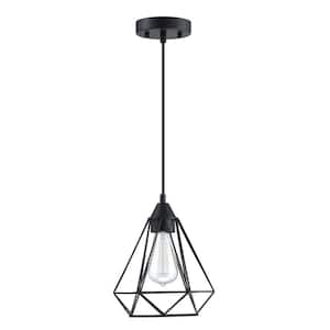 1-Light Black Finish Mini Polygon Chandelier With Steel Cage