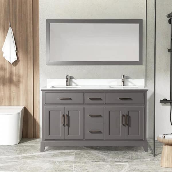 Vanity Art Genoa 60 in. W x 22 in. D x 36 in. H Bath Vanity in Grey ...