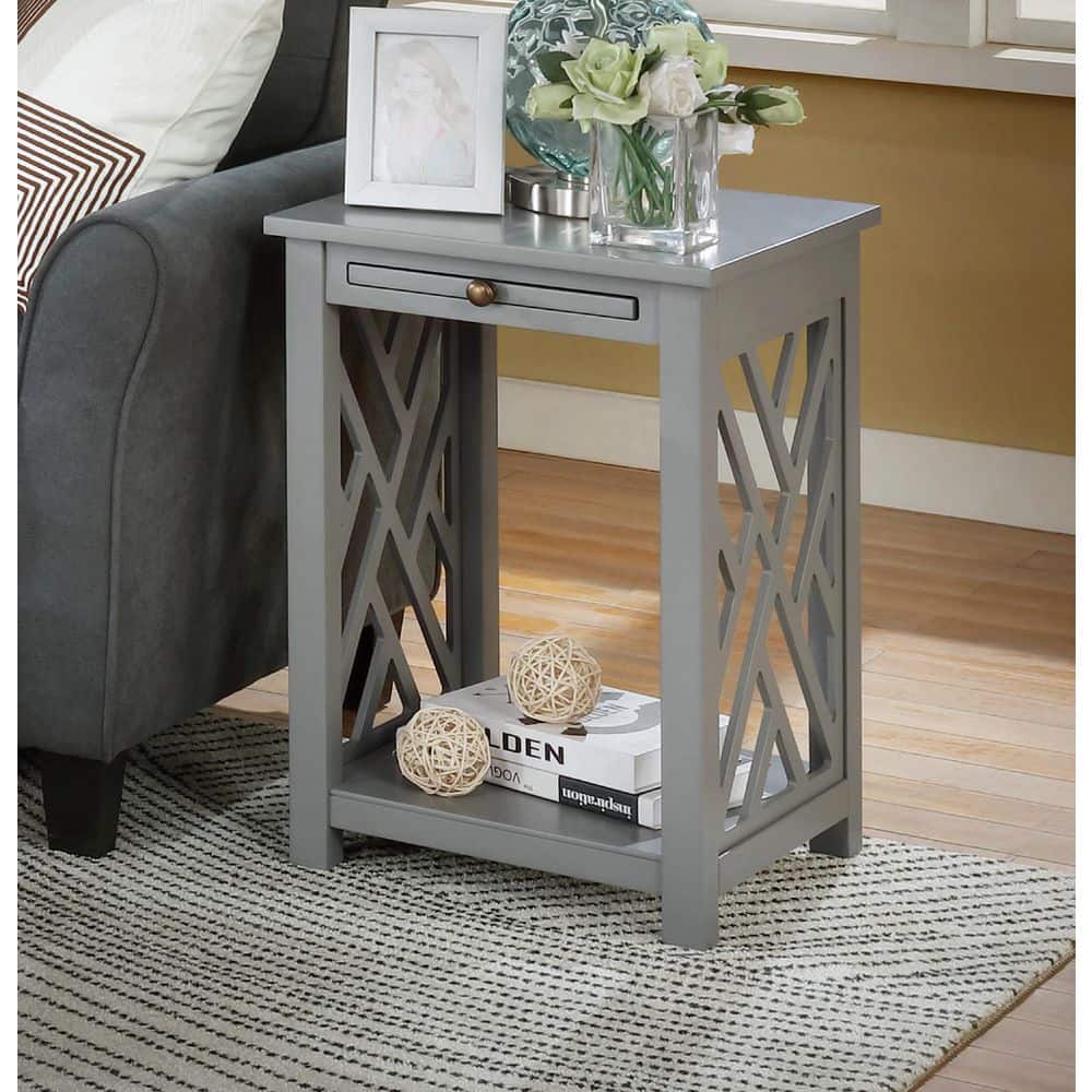 Coventry 23 in. H Gray Wood End Table with Tray Shelf and Bottom Shelf