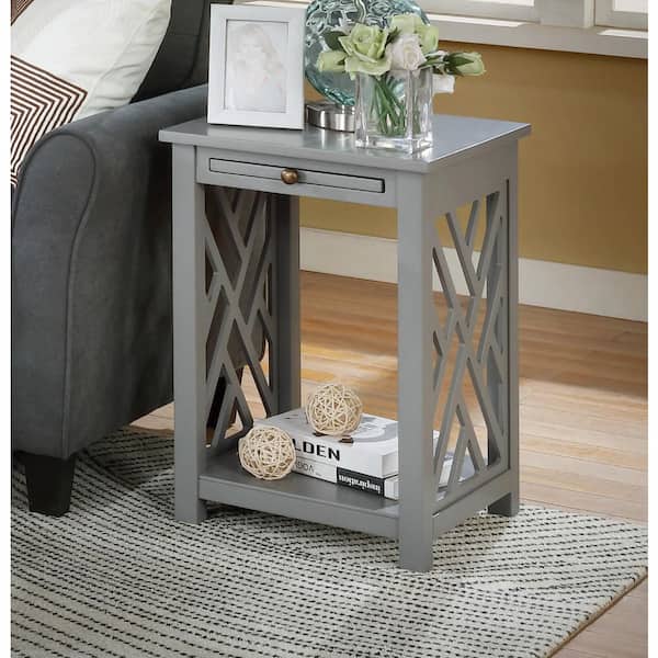 Alaterre Furniture Coventry 23 in. H Gray Wood End Table with Tray Shelf and Bottom Shelf