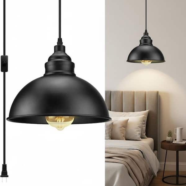 1-Light Black Plug-In Pendant Light with 16FT Cord with On/Off Switch, Metal Pendant for Living Room Kitchen Bedroom