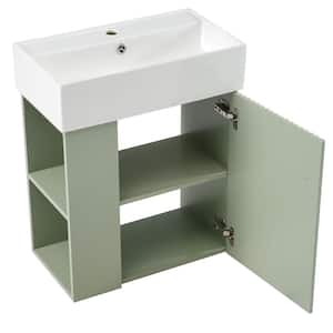 21.6 in. W Floating Bath Vanity in Green with White Single Ceramic Top Sink, Soft Close Doors and Left Side Storage