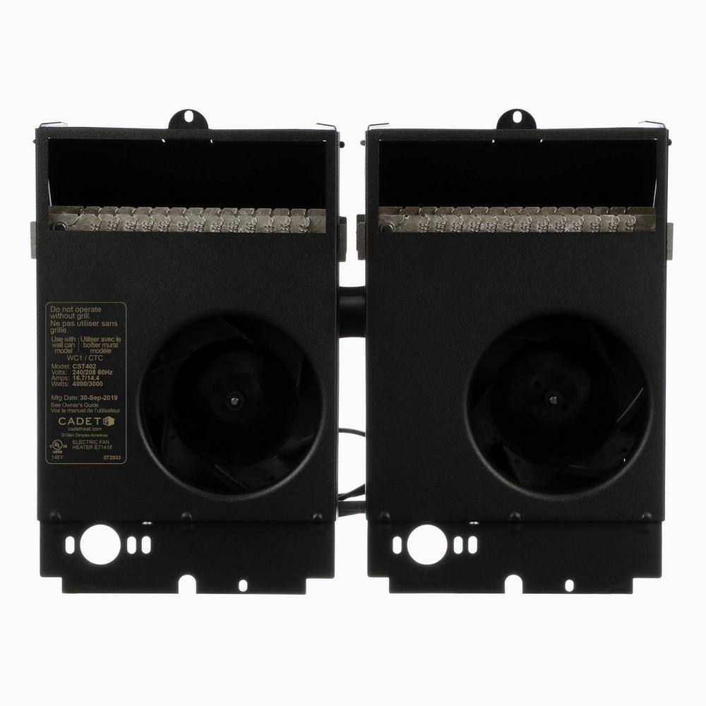Black Twin Fan-Forced Electric Wall Heater with Thermostat