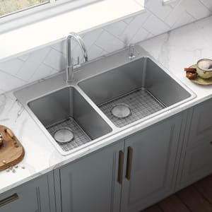 33 in. Double Bowl Drop-in 16-Gauge Stainless Steel Kitchen Sink 30/70