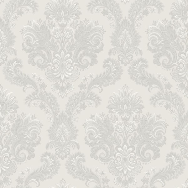 Unbranded Italian Style Silver Traditional Floral Damask Luster Finish Vinyl on Non-Woven Non-Pasted Wallpaper Sample
