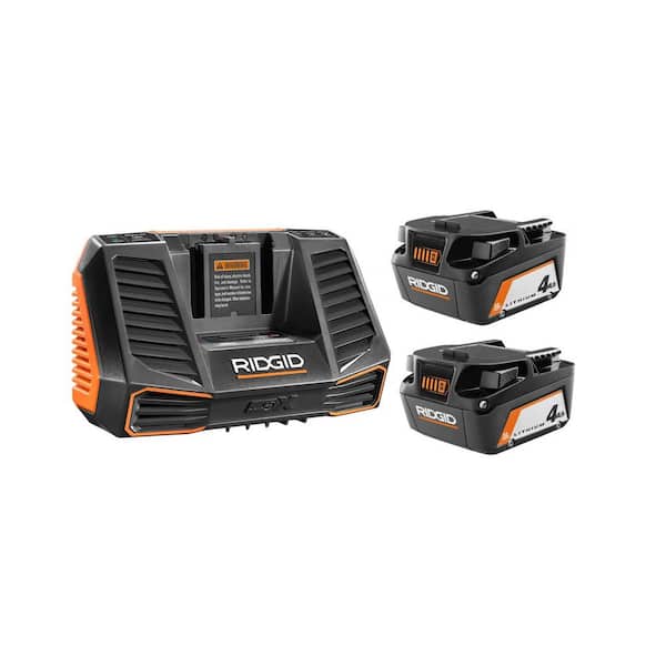 Ridgid 18V Lithium-Ion 4.0 Ah Battery (2-Pack) and 18V Dual Chemistry Rapid Charger Kit