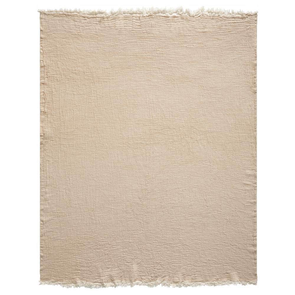 Adelie Tan/Cream Solid Farmhouse All Natural Turkish Cotton Throw Blanket