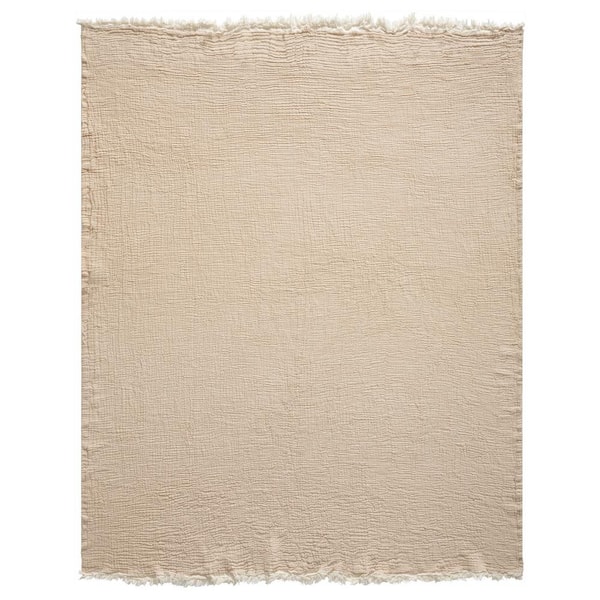 Unbranded Adelie Tan/Cream Solid Farmhouse All Natural Turkish Cotton Throw Blanket