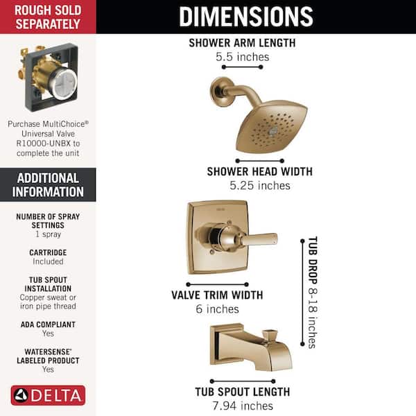 Delta Ashlyn Gold 1-Handle Tub and Shower Trim Kit in Champagne