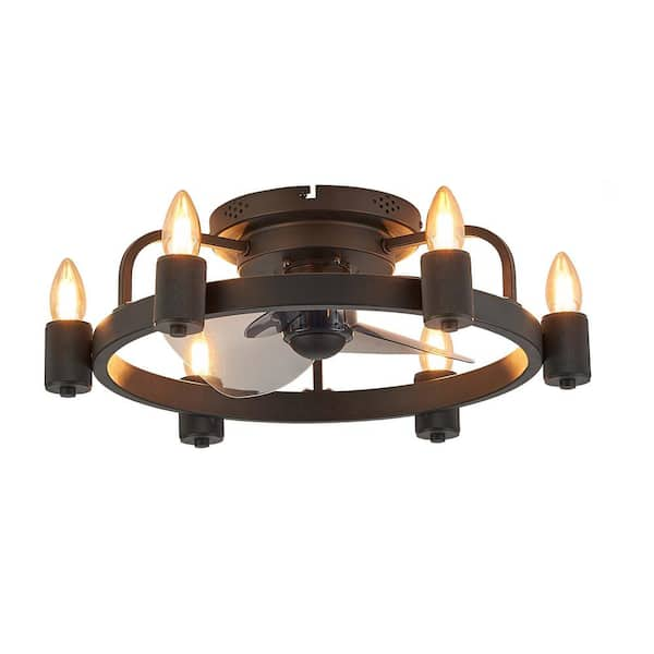 FANNEHONNE 20 in. Black Flush Mount Caged Ceiling Fan with Lights