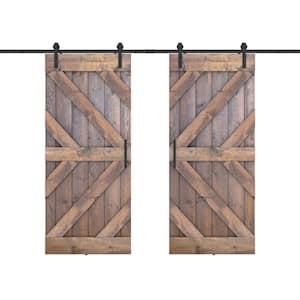 Triple KR 60 in. x 84 in. Fully Set Up Briar Smoke Finished Pine Wood Sliding Barn Door with Hardware Kit