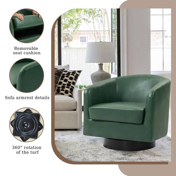 FEX-CHAIR WITH ARM GREEN／ACTUS Uixe Contemporary Green Faux Leather Upholstered 360° Swivel