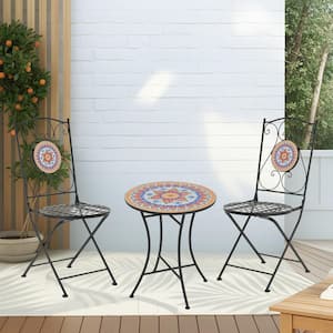 Drift 3-Piece Metal Outdoor Patio Conversation Set, Ceramic Tile, Black plus Colorful