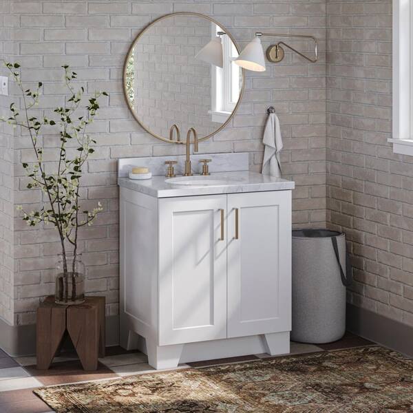 Home Decorators Collection Merryfield 43 in. W x 22 in. D x 35 in. H Freestanding Bath Vanity in Dark Blue-Gray with Carrara White Marble Top