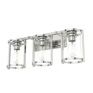 Astwood 24.25 in. 3-Light Polished Nickel Vanity Light with Clear Glass Shades