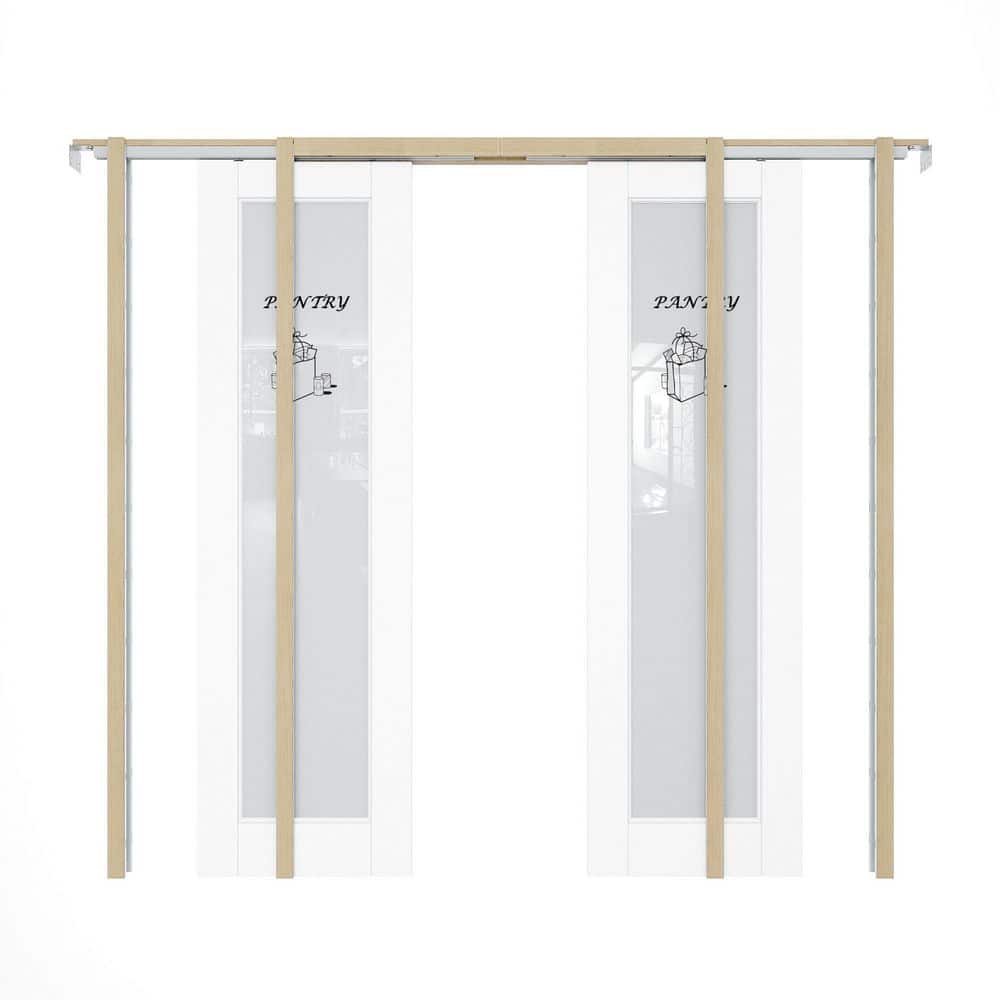48 in. x 80 in. 1-Lite Frosted Glass White Primed Wood Pocket Door with Hardware (Soft Close and Pantry Sticker-A Incl) price history on PriceWatchPro