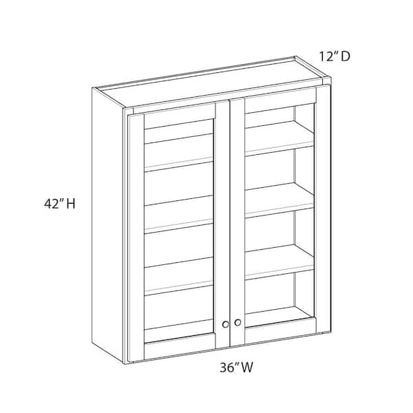 Unbranded Norfolk Shaker 36 in. W x 42 in. H x 12 in. D in Painted White Plywood Assembled Frosted Glass Wall Cabinet