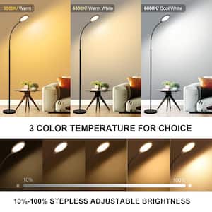 64 in. Black Modern Dimmable 3 Color LED Torchiere Floor Lamp with Adjustable Gooseneck Remote Touch Control