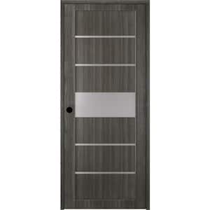 Siah 28 in. x 80 in. Right-Hand 5-Lite Frosted Glass Solid Core Gray Oak Composite Single Prehung Interior Door