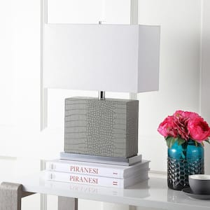 Delia 20.5 in. Grey Faux Alligator Table Lamp with Off-White Shade