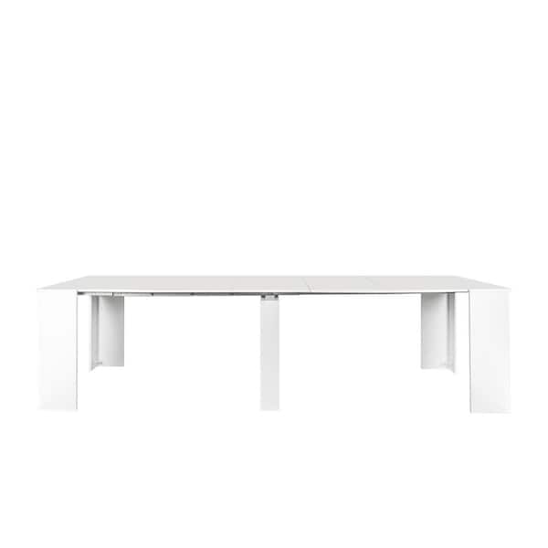 Kahomvis White Wood 118 in. Double Pedestal Multifunctional Extendable Console table Dining Table Seats 6
