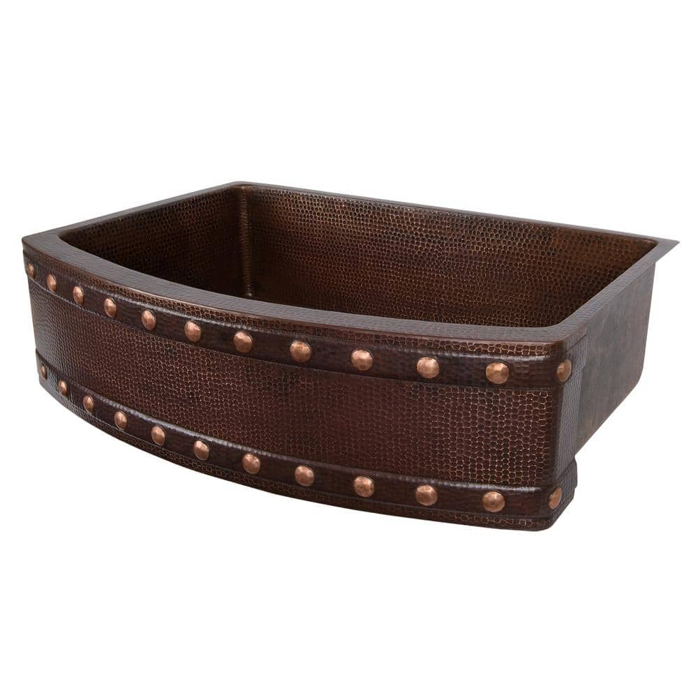 33" Hammered Copper Farmhouse Sink with Barrel Strap Design