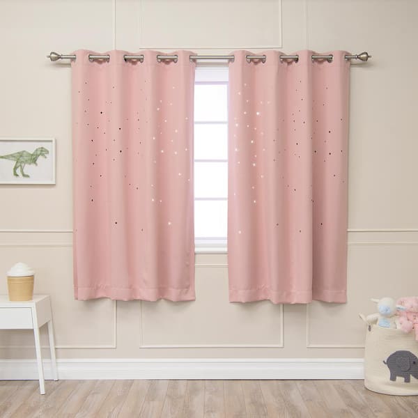 Best Home Fashion Dusty Pink Geometric Grommet Blackout Curtain - 52 in. W x 63 in. L (Set of 2)