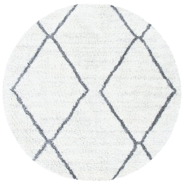August Shag 7 ft. x 7 ft. Ivory/Gray Geometric Round Area Rug