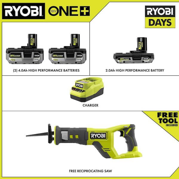 ONE+ 18V HIGH PERFORMANCE Kit w/ (2) 4.0 Ah Batteries, 2.0 Ah Battery, Charger, & FREE ONE+ 18V Reciprocating Saw