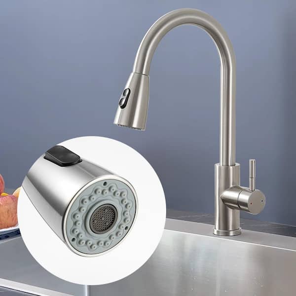 15.67 in. Single Handle Pull Down Sprayer Kitchen Faucet with 360 ° Spout Swivel  in Stainless Steel in Brushed Nickel