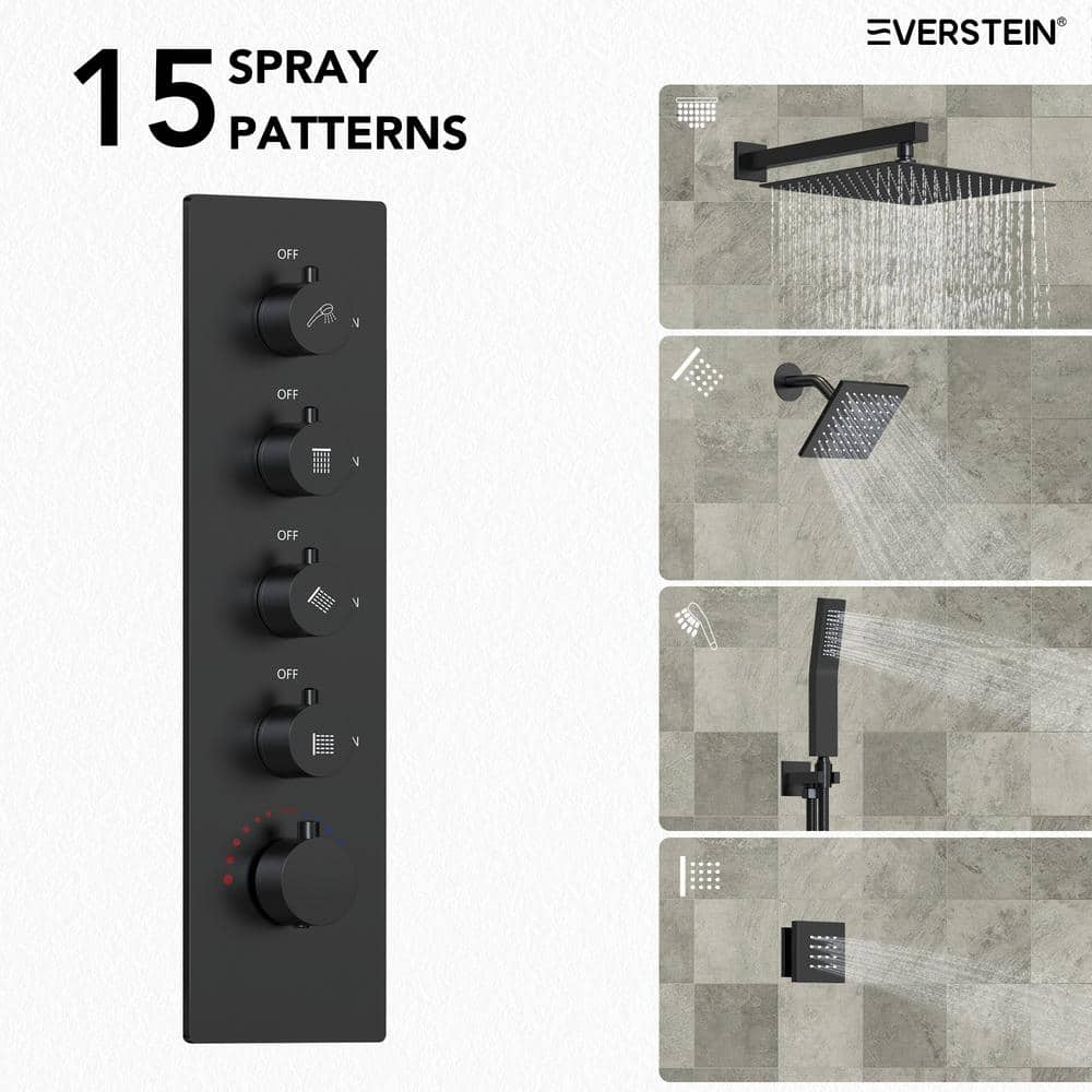 Matte Black Dual Shower Head System with Thermostatic Valve and Body Jets