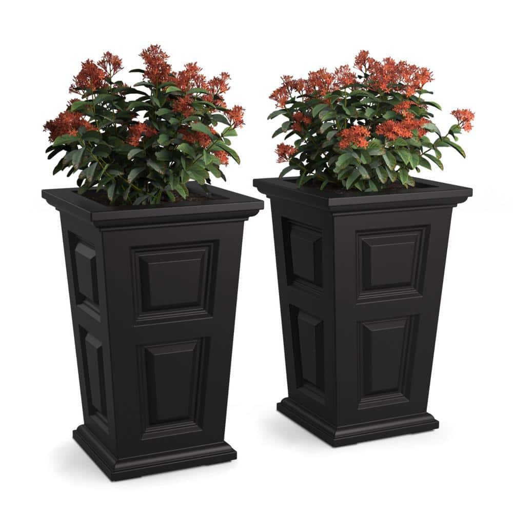 Tall Planters Outdoor Indoor – Specked Black Flower Plant Pots, 20