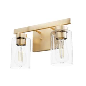 Hartland 13 in. 2-Light Alturas Gold Vanity Light with Clear Seeded Glass Shades