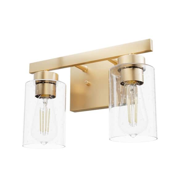 Hartland 13 in. 2-Light Alturas Gold Vanity Light with Clear Seeded Glass Shades