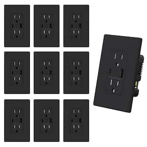 Wall Mount Black 15 Amp Tamper Resistant Duplex Outlet with Type A & Type C USB Ports 10-Pack (R1615D42-BL)