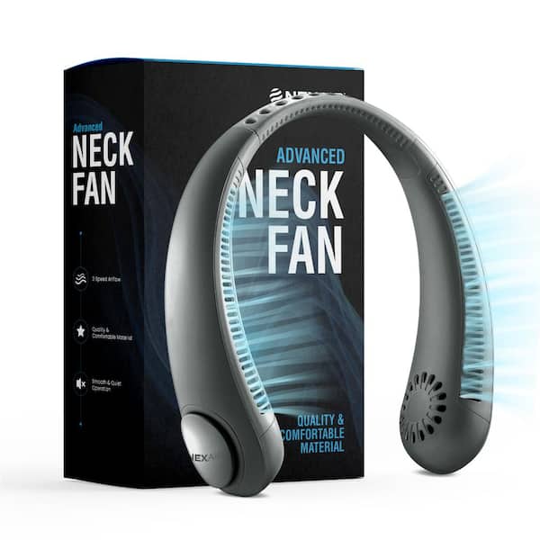 8 in. 3 Fan Speeds Neck Fan in Black with Bladeless Neck Cooling Feature, Lightweight