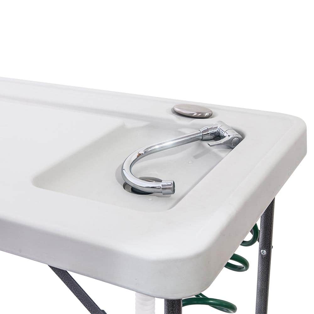 White HDPE Folding Fish Cleaning Table with Sink and Spray Gun