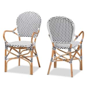 Naila Black and White Weaving Natural Rattan Dining Chair (Set of 2)